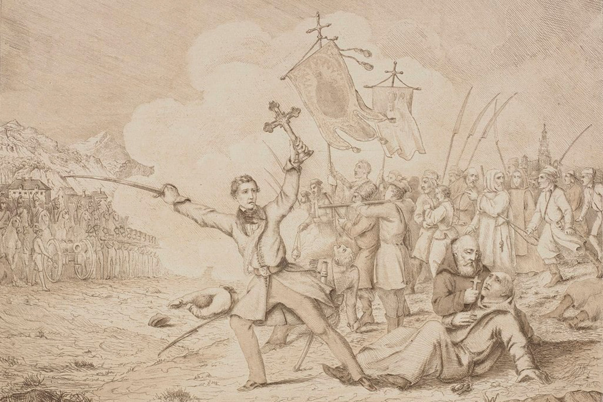 historyczna rycina obrazująca powstanie